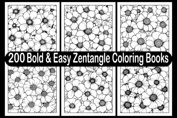 200 Bold Easy Zentangle Coloring Books for Graphics & Marketing