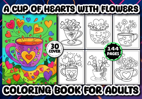 A Crafters Review of the Cup of Hearts with Flowers Coloring Book Graphics