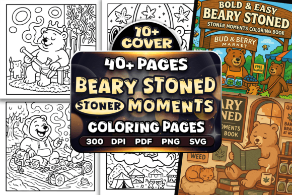 Beary Stoned Coloring: A Unique Embroidery Design