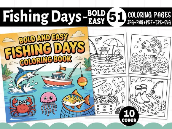 Bold and Easy Fishing Day: A Perfect Fit for Graphics and Coloring Pages Amp