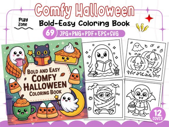 Bold Easy Comfy Halloween Coloring Book: A Graphic Design Asset for Creative Branding