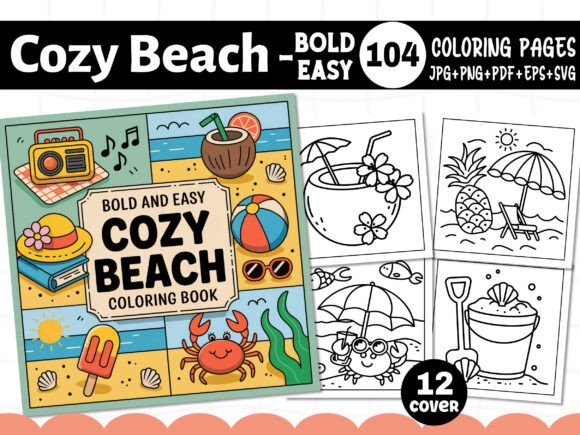 Bold Easy Cozy Beach Coloring Pages for Graphics