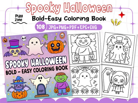 Bold Easy Spooky Halloween Coloring Book: A Graphic Design Asset for Creative Marketers