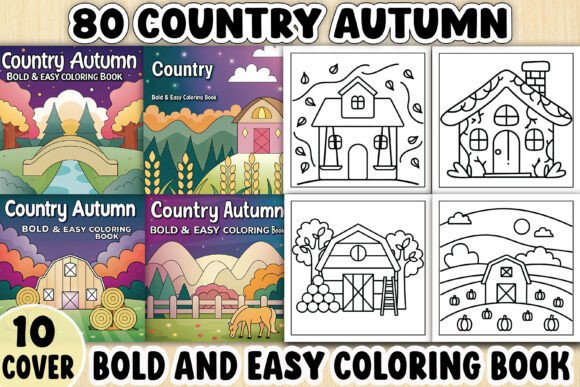 Country Autumn Bold Easy Coloring Pages for Graphics