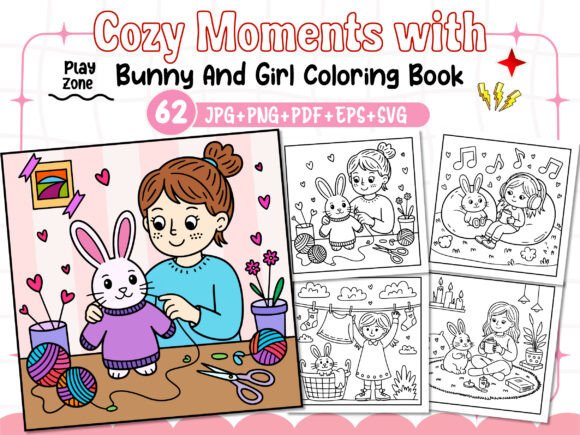 Cozy Moments with Bunny Girl: A Charming Graphics Asset for Coloring Pages Amp
