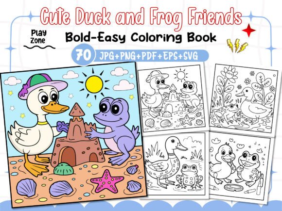 Cute Duck and Frog Friends: Perfect for Graphics and Coloring Pages Amp