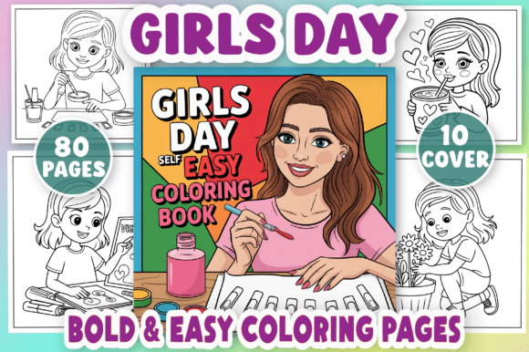 Girls Day Self Bold Easy Coloring Book Graphics for Crafters