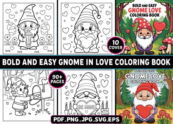 Gnome in Love: A Cute Coloring Page Asset for Graphics & Coloring Pages