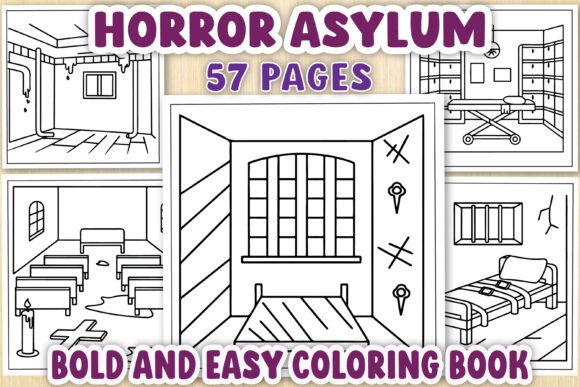 Horror Asylum Coloring Book Pages for KDP Graphics