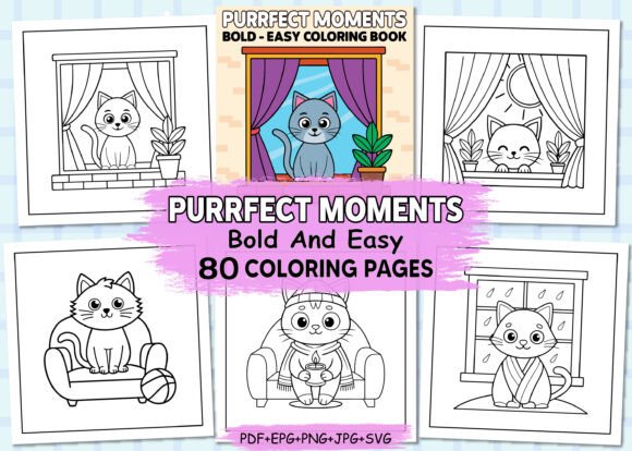 Purrfect Moments Bold Easy Coloring Page