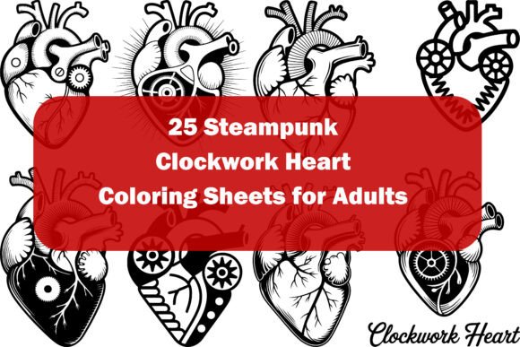 Steampunk Heart Graphics for Grown-Up Coloring & Design